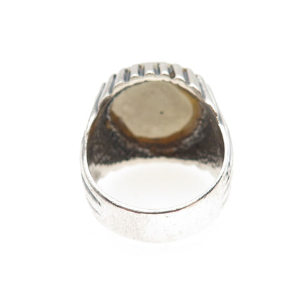 925 Sterling Silver Vintage Real Jade Modernist Oxidized Ring Size 9