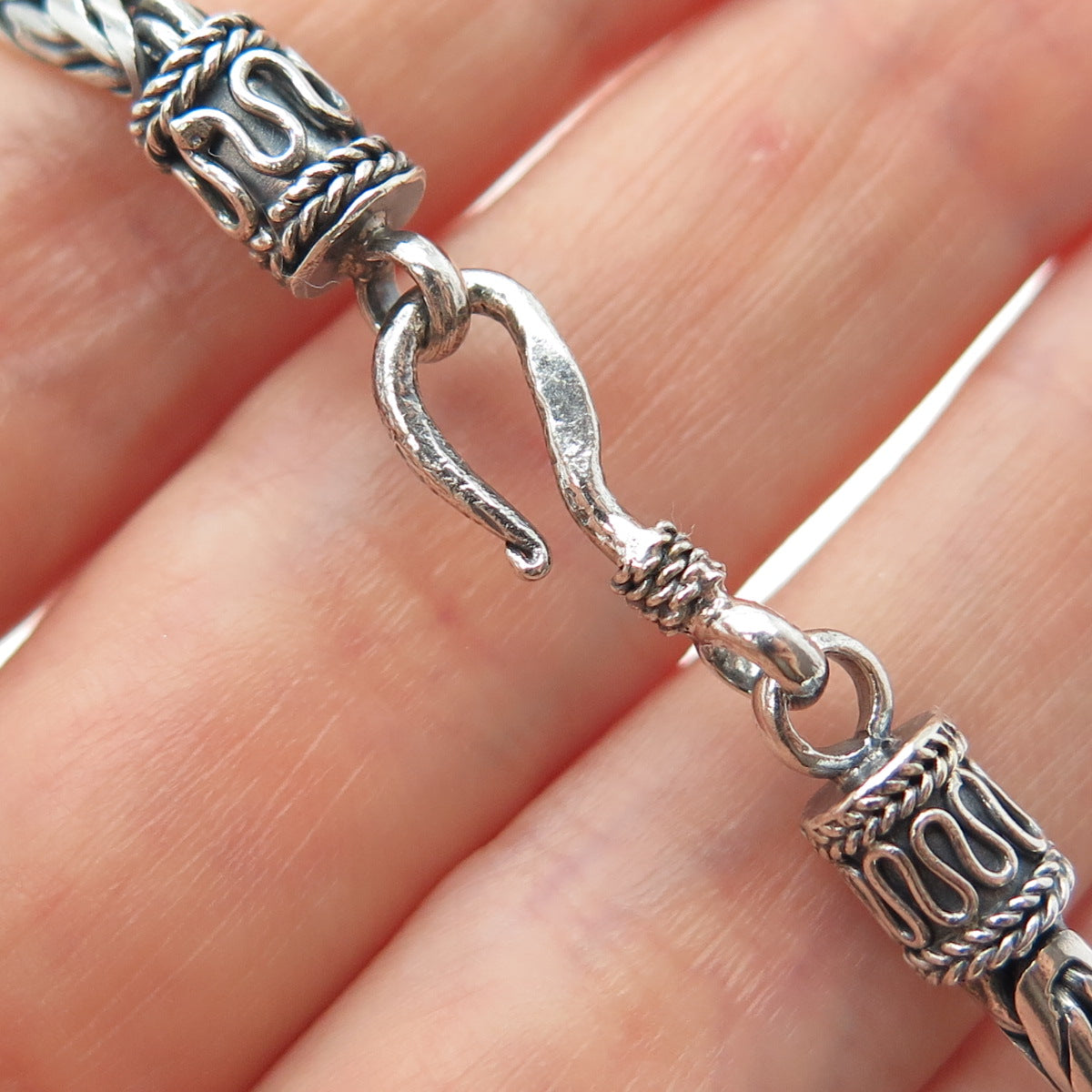 925 Sterling Silver Vintage Clear Crystal Oxidized Byzantine Chain Necklace 18"