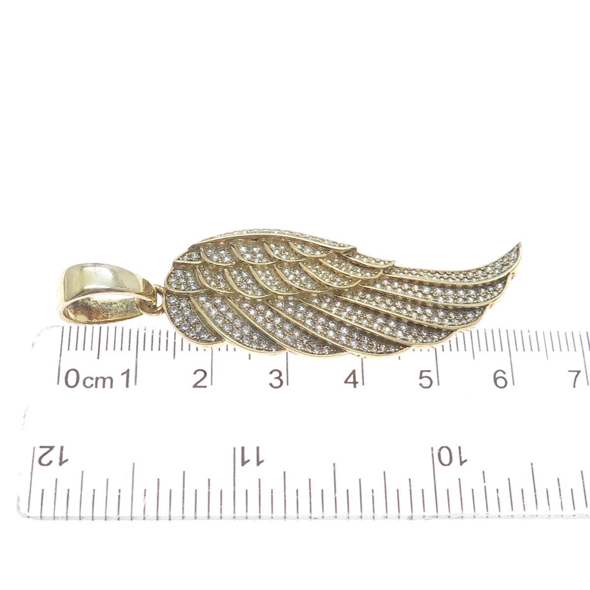 925 Sterling Silver Gold Plated Round-Cut Shaped C Z Angel Wing Pendant