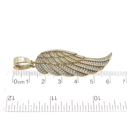 925 Sterling Silver Gold Plated Round-Cut Shaped C Z Angel Wing Pendant