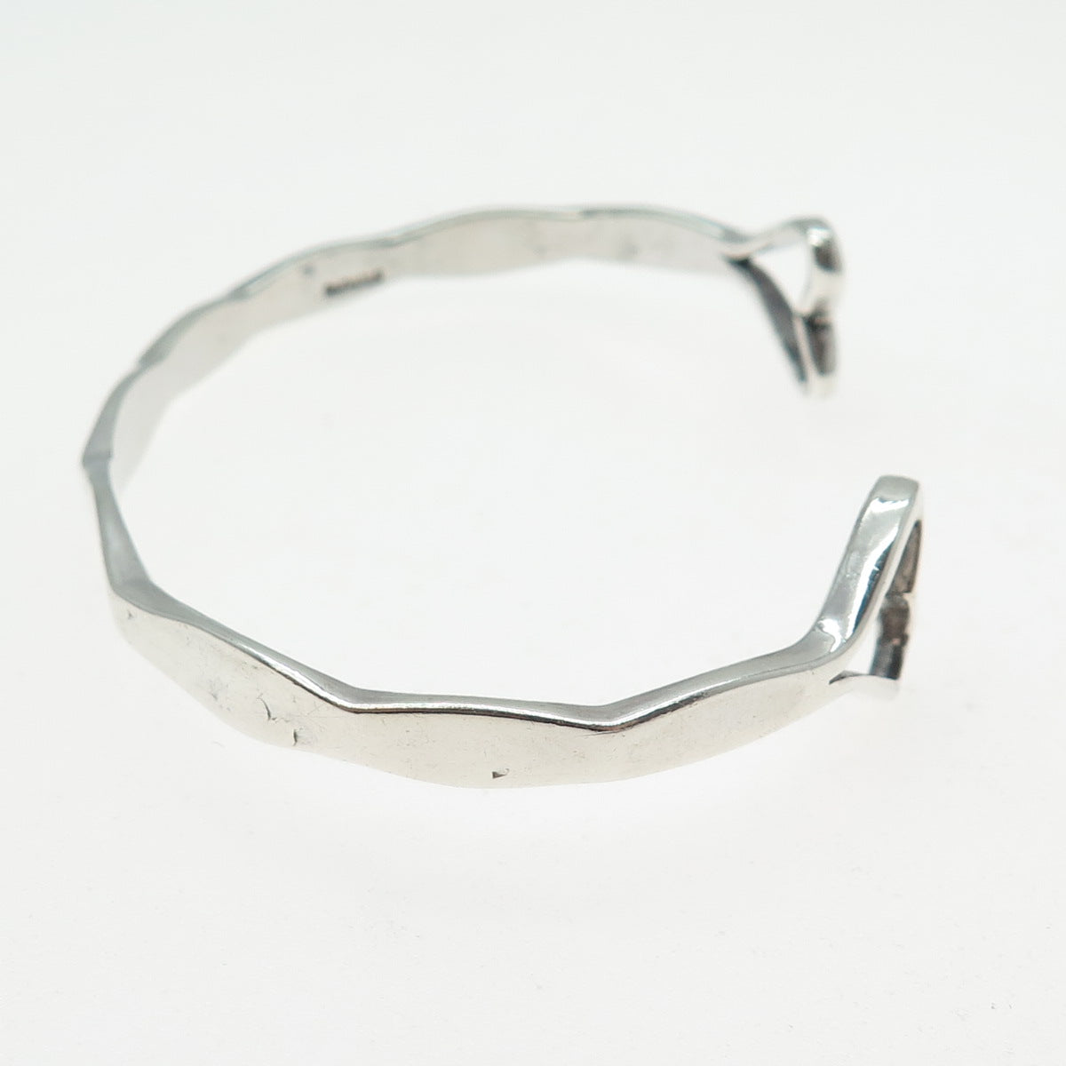 925 Sterling Silver Vintage Modernist Heart Adjustable Cuff Bracelet 6.5"