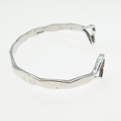 925 Sterling Silver Vintage Modernist Heart Adjustable Cuff Bracelet 6.5"