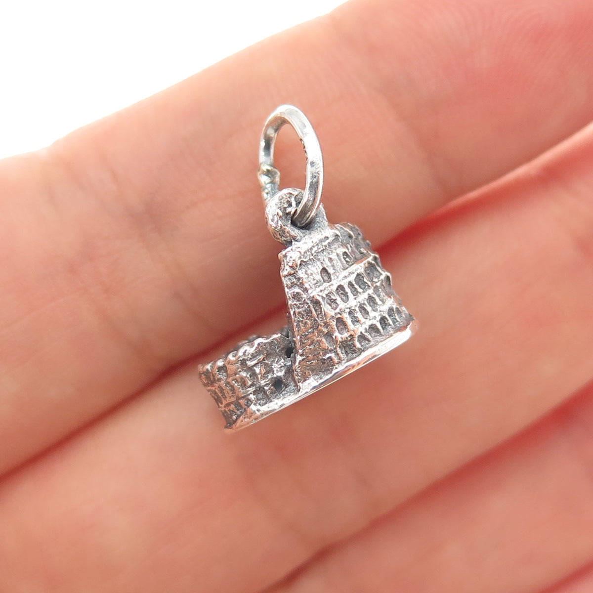925 Sterling Silver Vintage Rome Colosseum Oxidized Minimalist 3D Charm Pendant
