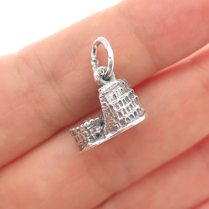 925 Sterling Silver Vintage Rome Colosseum Oxidized Minimalist 3D Charm Pendant