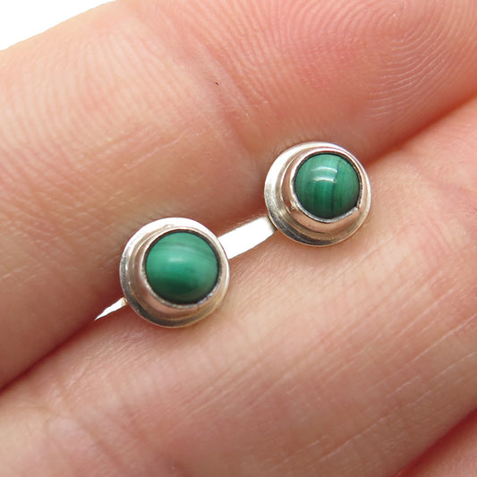 925 Sterling Silver Vintage Real Malachite Stud Earrings