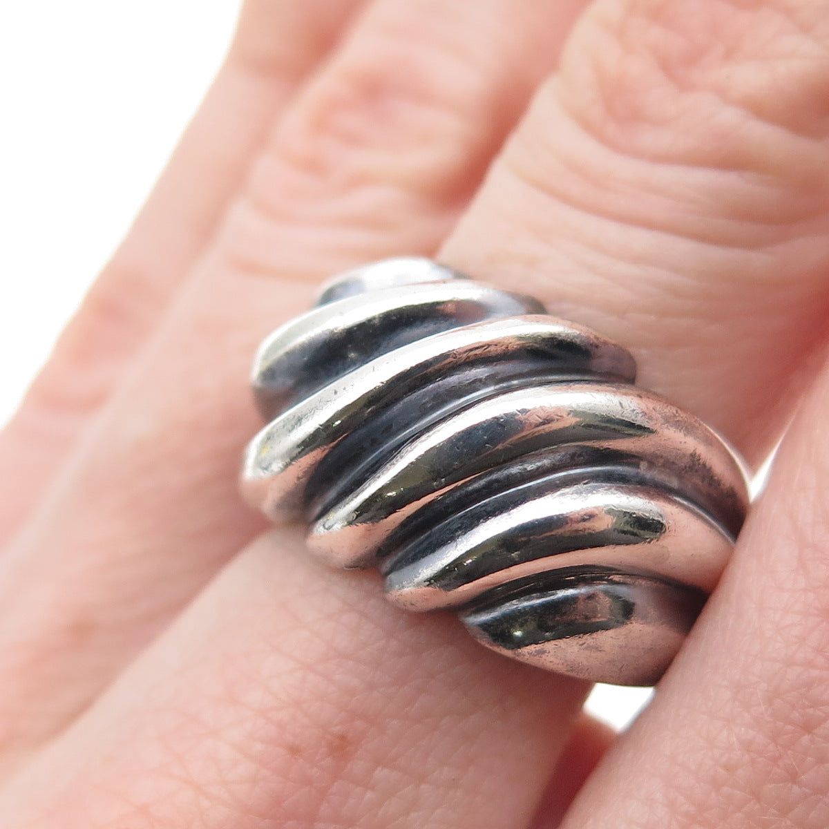 JOSEPH MASANIELLO 925 Sterling Silver Vintage Modernist Oxidized Ring Size 7.75