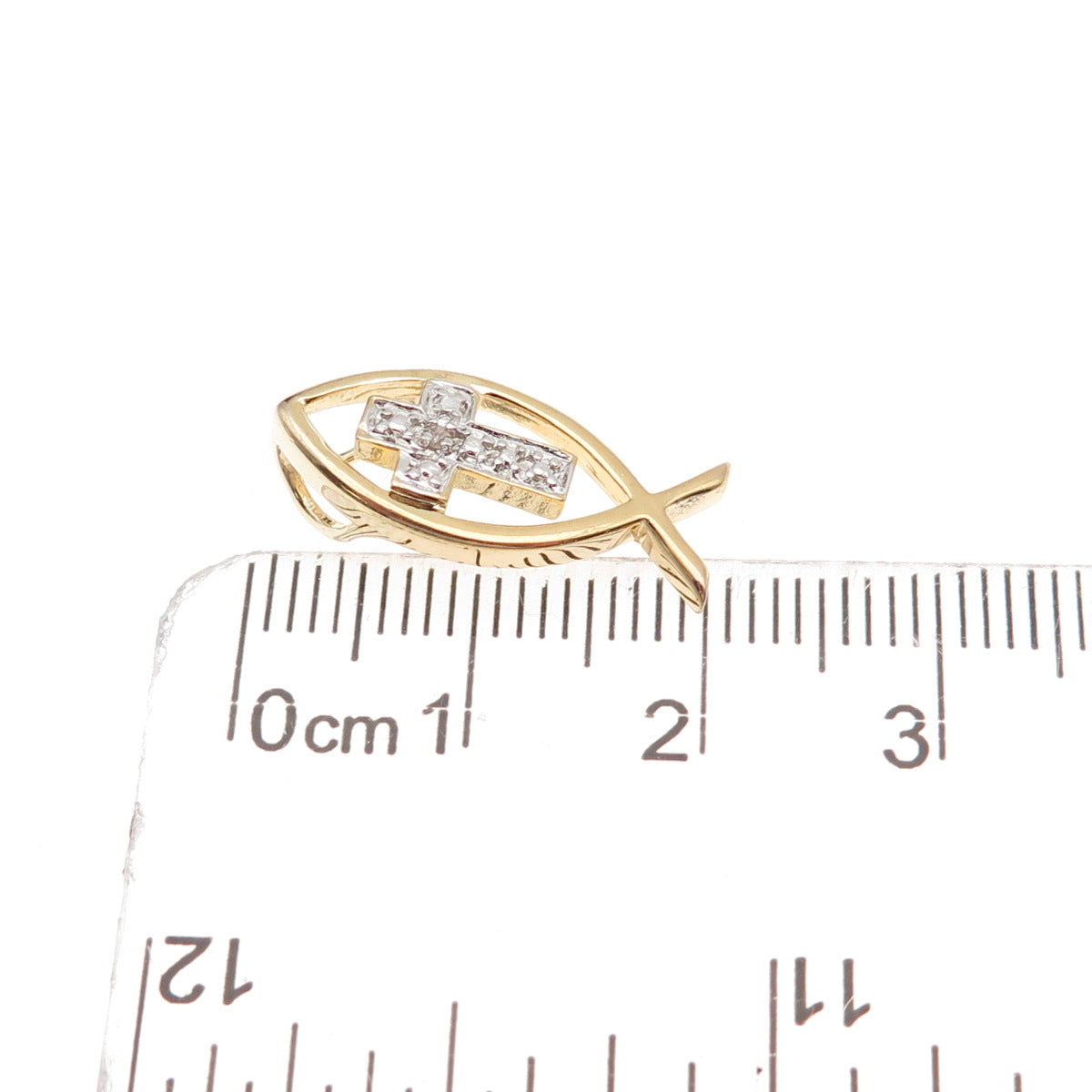 Ross Simons Sterling Silver Gold Plated Real Diamond Cross Ichthys Slide Pendant
