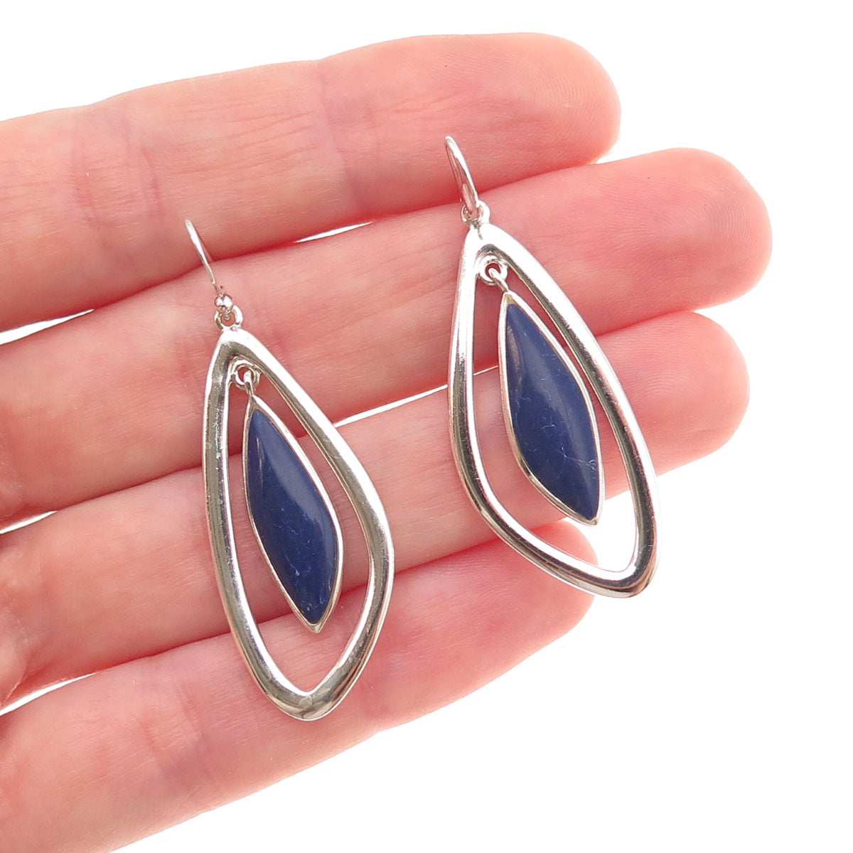 Boma 925 Sterling Silver Vintage Real Lapis Modernist Dangle Earrings