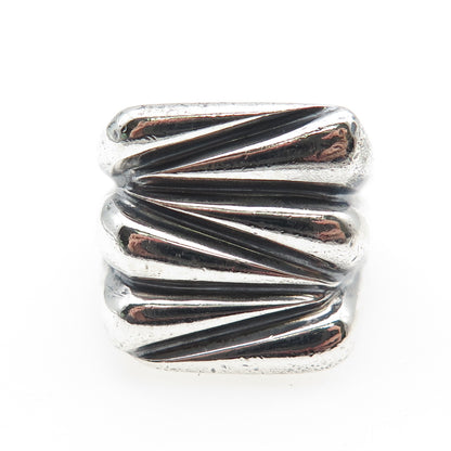 925 Sterling Silver Vintage Modernist Zig Zag Dome Oxidized Ring Size 6