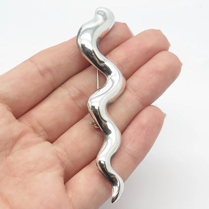 925 Sterling Silver Vintage Mexico Wavy / Snake Pin Brooch
