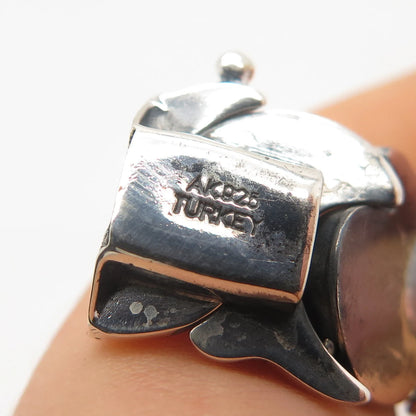 925 Sterling Silver Vintage Turkey Fancy Link Bracelet 7.25"