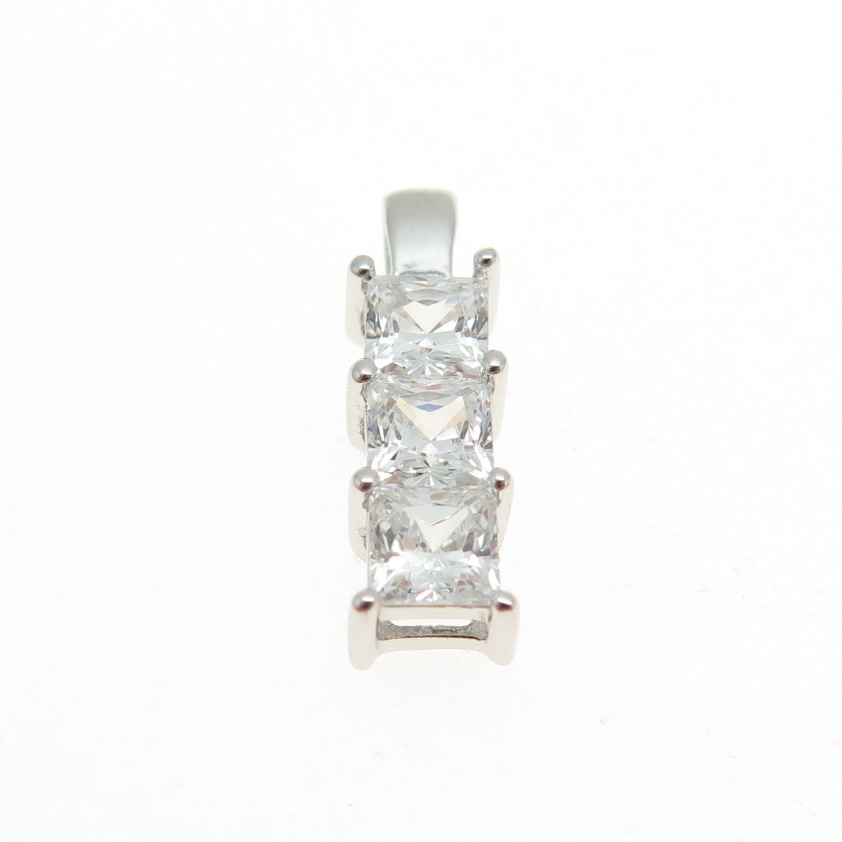 925 Sterling Silver Princess-Cut C Z Bar Minimalist Pendant