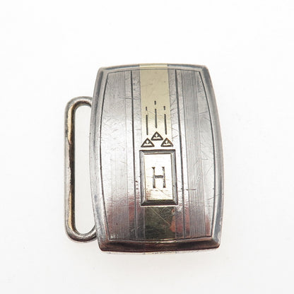 HICKOK 925 Sterling Silver 10K Gold Inlay Vintage Letter H Initial Belt Buckle