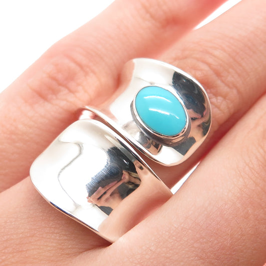 925 Sterling Silver Vintage HOB Mexico Real Turquoise Adjustable Ring Size 5.75