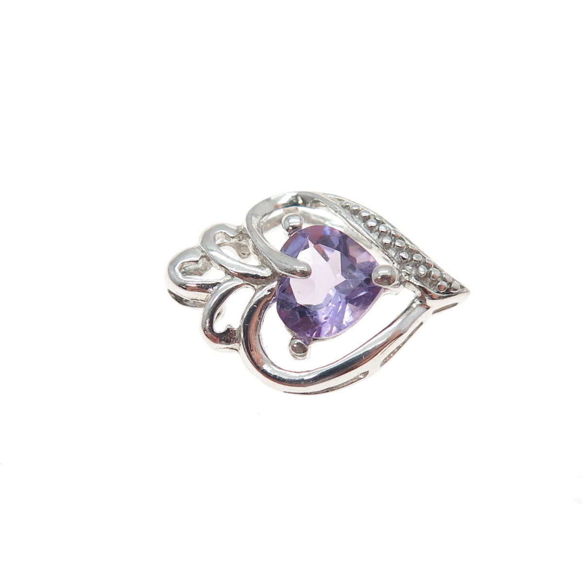 925 Sterling Silver Real Amethyst Heart Minimalist Slide Pendant