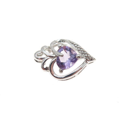 925 Sterling Silver Real Amethyst Heart Minimalist Slide Pendant
