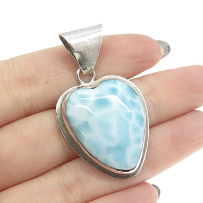 925 Sterling Silver Vintage Real Larimar Heart Pendant