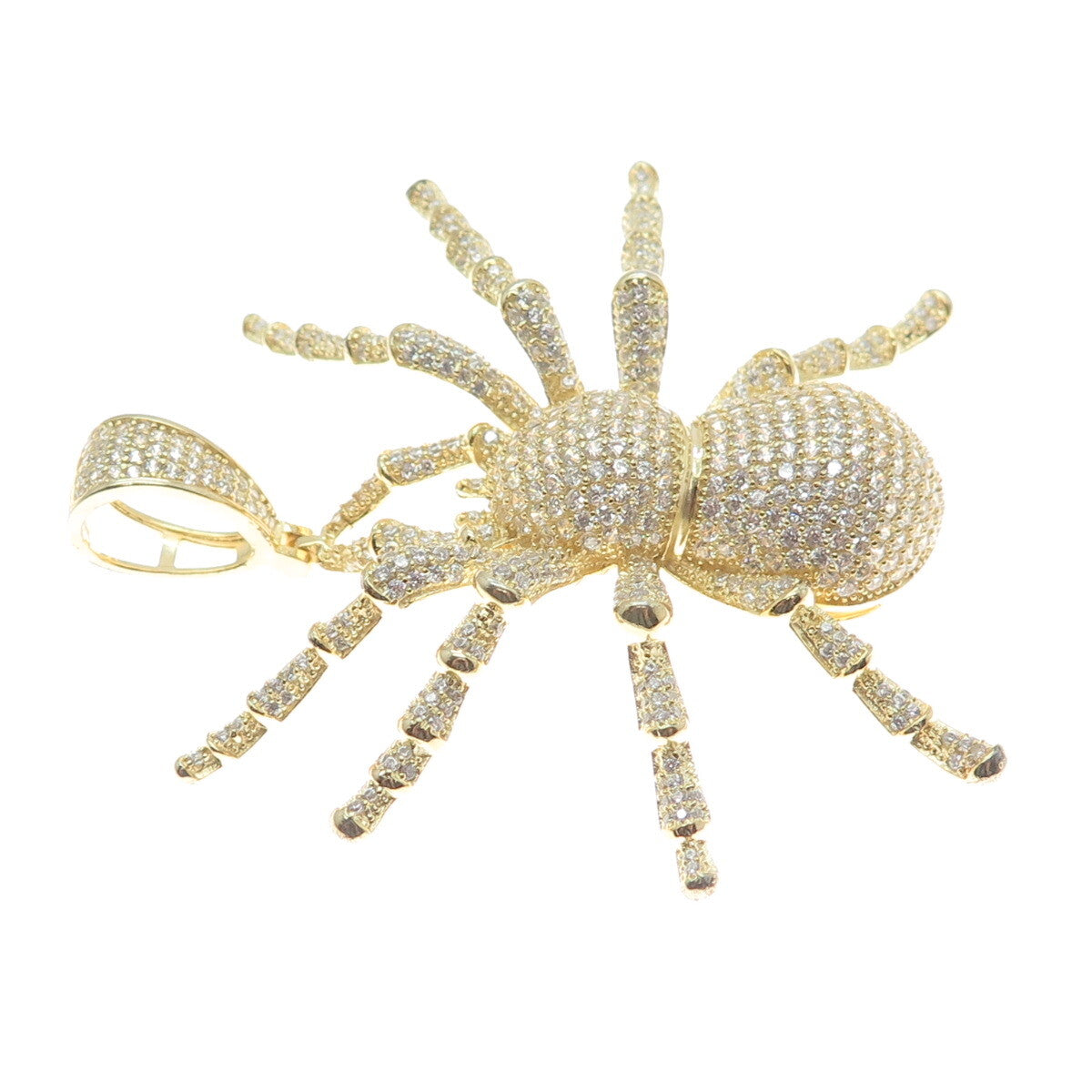 925 Sterling Silver Gold Plated Round-Cut C Z Spider Sparkle Pendant
