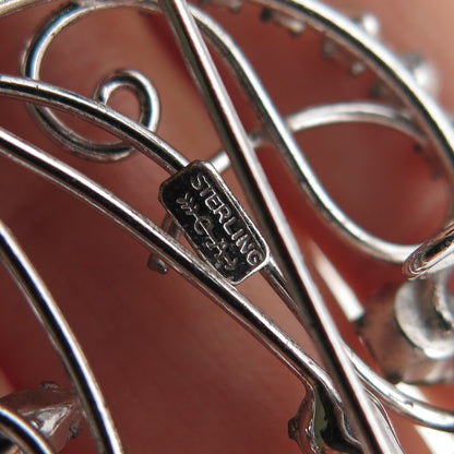 CARL ART 925 Sterling Silver Antique Art Deco Rhinestone Swirl Pin Brooch