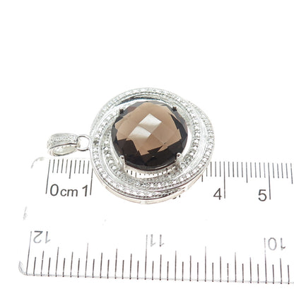 ROSS SIMONS 925 Sterling Silver Real Diamond & Smoky Quartz Trinity Pendant