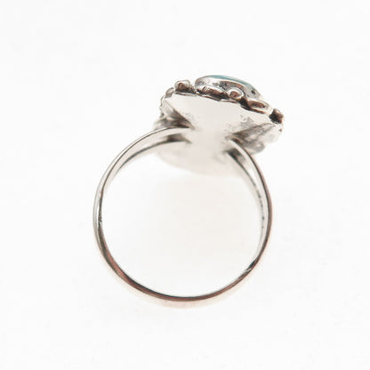 Old Pawn 925 Sterling Silver Vintage Southwestern Turquoise Feather Ring Size 7