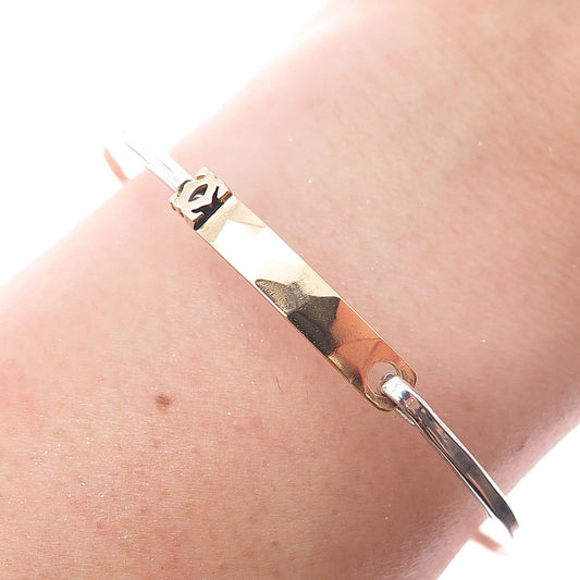 CARTIER 925 Sterling Silver 18K Gold Vintage C De Cartier Bangle Bracelet 6.5"