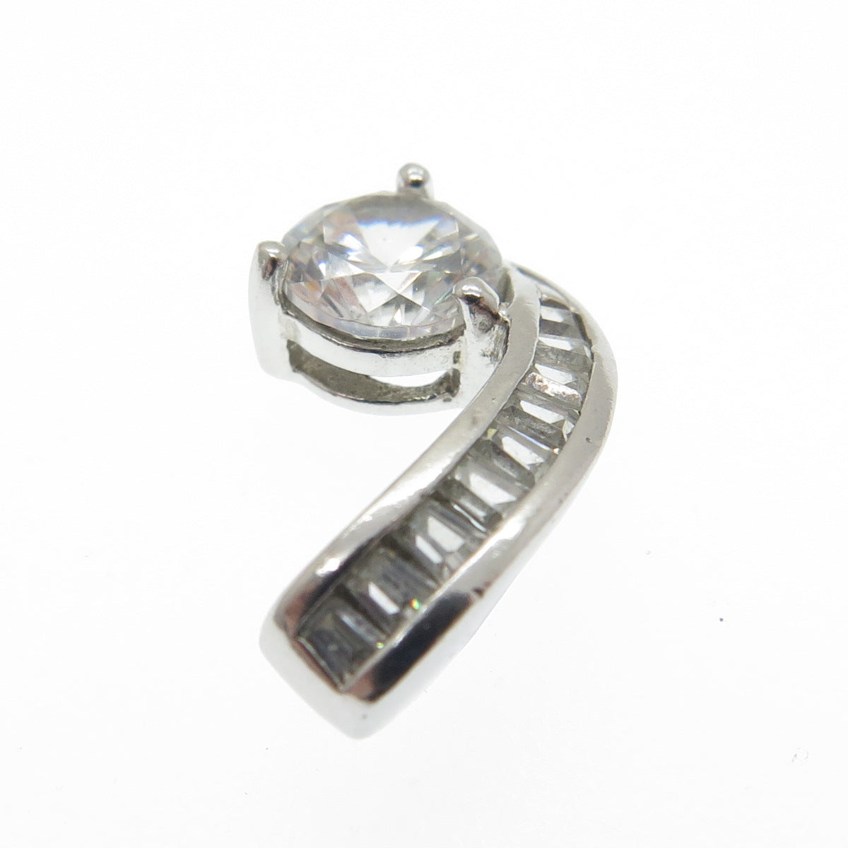 925 Sterling Silver Round & Baguette-Cut Shaped C Z Slide Pendant