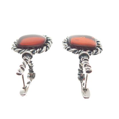 925 Sterling Silver Vintage Real Amber Roped Oxidized Earrings