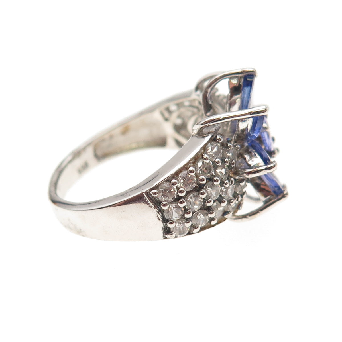 Chuck Clemency 925 Sterling Real Tanzanite & White Topaz Floral Ring Size 8.25