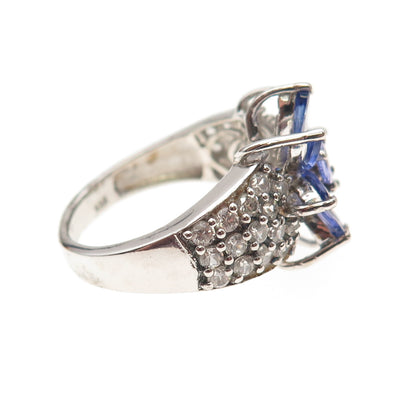 Chuck Clemency 925 Sterling Real Tanzanite & White Topaz Floral Ring Size 8.25