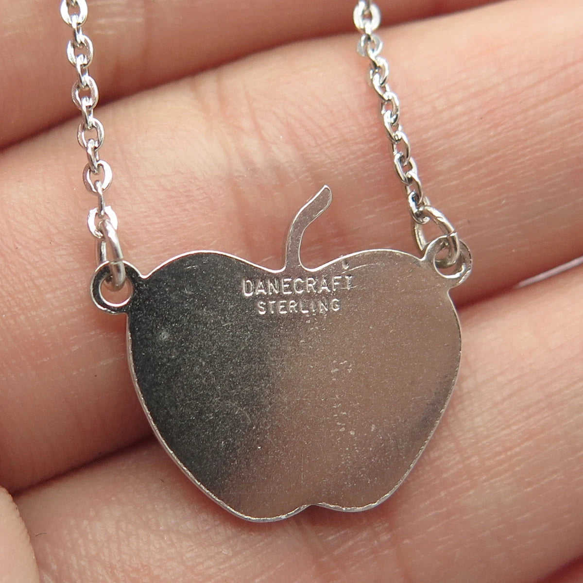 925 Sterling Silver Vintage Danecraft Enamel Apple Rolo Chain Necklace 14"
