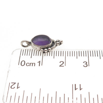 925 Sterling Silver Vintage Real Amethyst Beaded Mini Charm Pendant