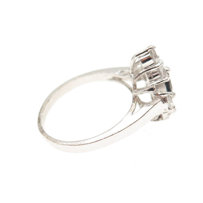 925 Sterling Silver Real Sapphire & C Z Bohemian Ring Size 6.75