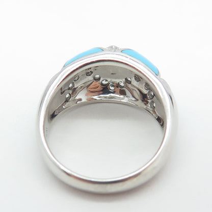 925 Sterling Silver Real Turquoise & Round-Cut C Z "X" Dome Ring Size 11