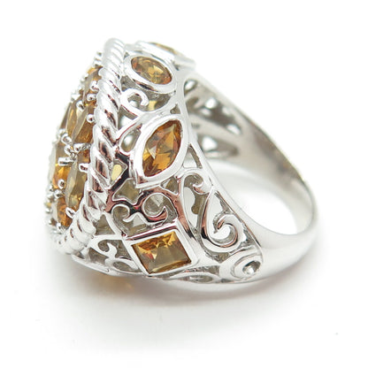 FADI 925 Sterling Silver Real Oval-Cut Citrine Cluster Ring Size 7.25