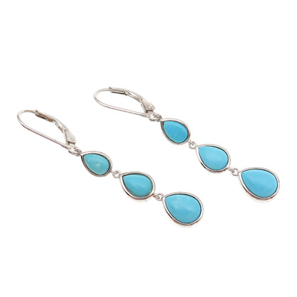 925 Sterling Silver Real Sleeping Beauty Turquoise Drop Dangle Earrings