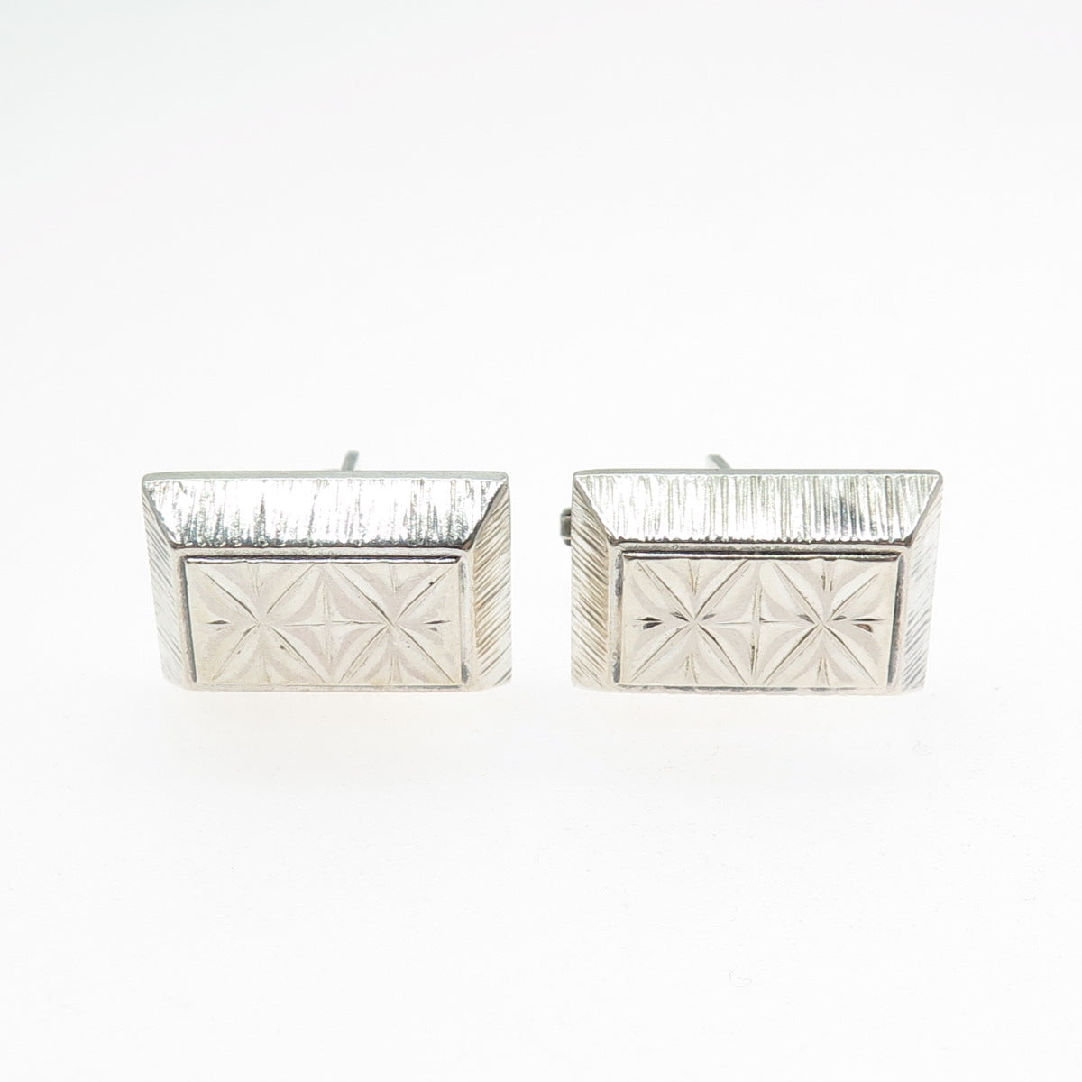 JUWEL 835 Silver Vintage Diamond-Cut Modernist Cufflinks