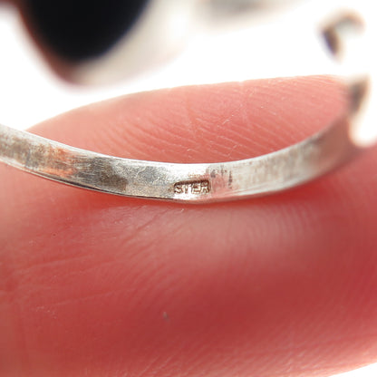 925 Sterling Silver Vintage Real Black Onyx Oxidized Bypass Ring Size 6.25