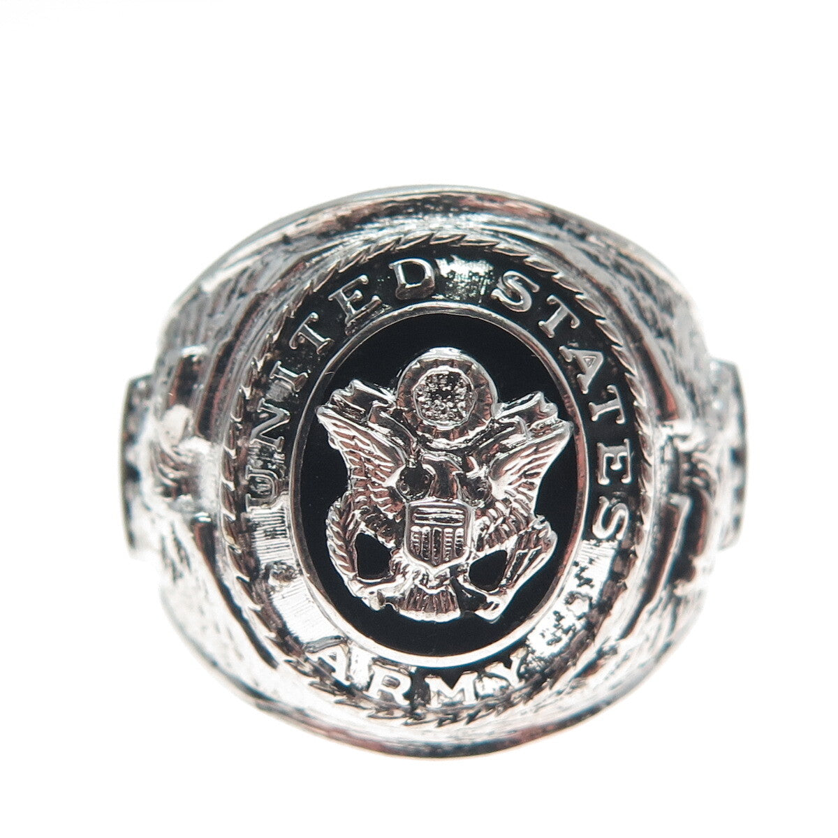 925 Sterling Silver Vintage Enamel US Army Sign Wide Ring Size 10.5