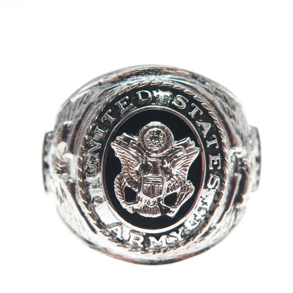 925 Sterling Silver Vintage Enamel US Army Sign Wide Ring Size 10.5