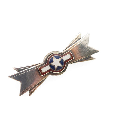 Amico 925 Sterling Silver Antique WWII Enamel US Air Force Pin Brooch