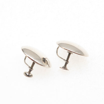 Beau 925 Sterling Silver Antique Art Deco Disc Oxidized Screw Back Earrings