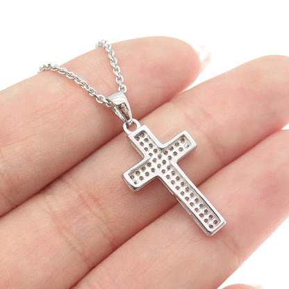 925 Sterling Silver Italy Round-Cut C Z Sparkle Cross Cable Chain Necklace 18"