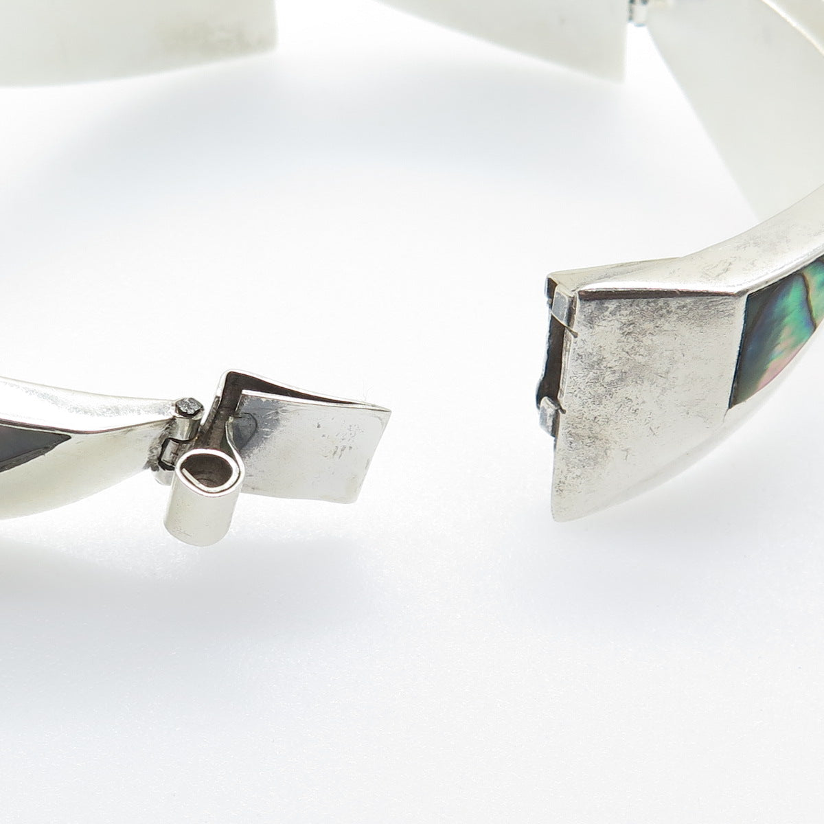 925 Sterling Silver Vintage Mexico Real Abalone Shell Modernist Bracelet 6"