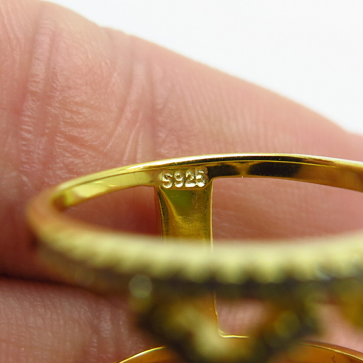 925 Sterling Silver Gold Plated C Z Wide Band Ring Size 6.25