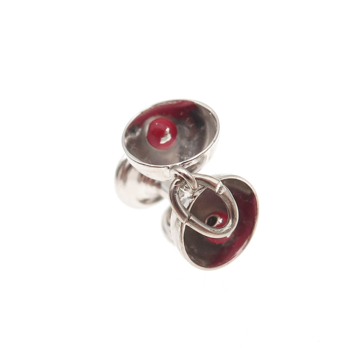 925 Sterling Silver Vintage Enamel Champagne Glasses 3D Mini Charm Pendant