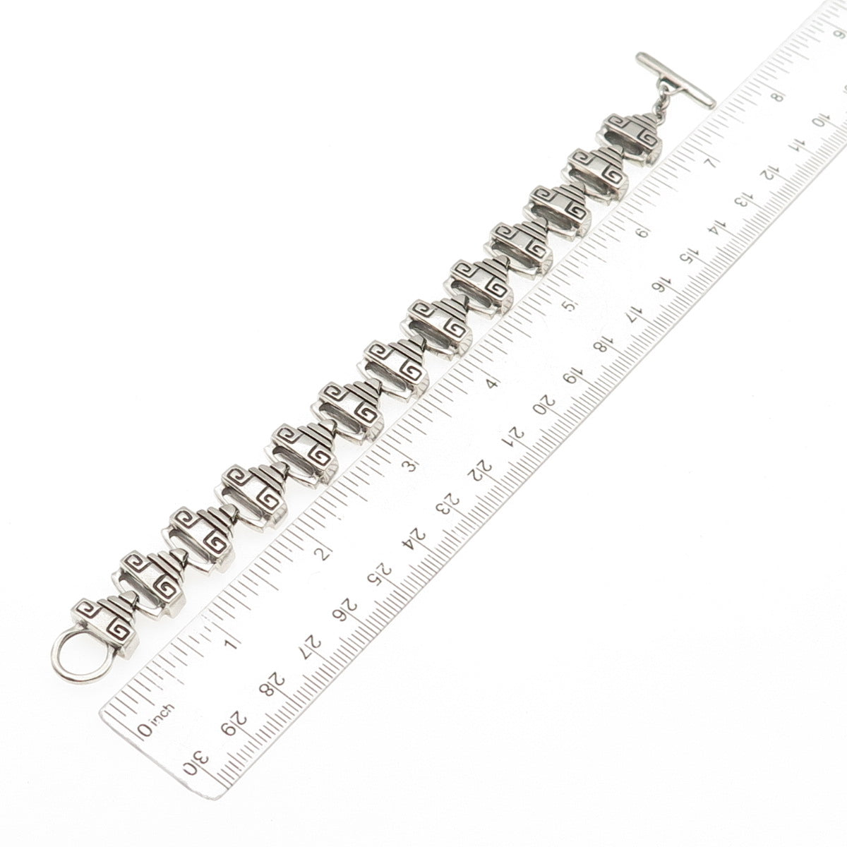 LISA JENKS 925 Sterling Silver Vintage Modernist Link Oxidized Bracelet 6.5"