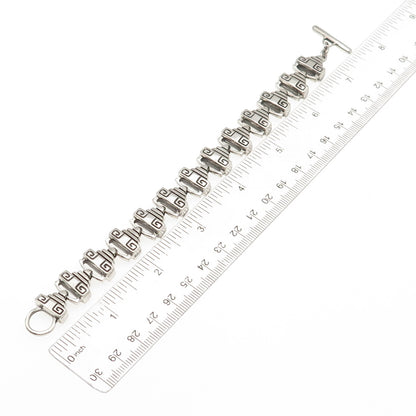 LISA JENKS 925 Sterling Silver Vintage Modernist Link Oxidized Bracelet 6.5"
