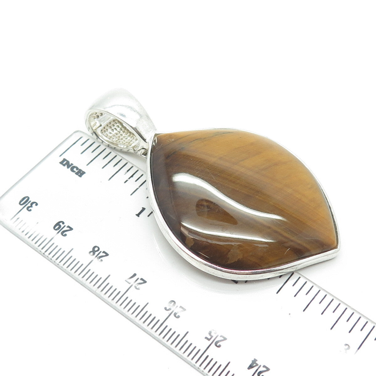 925 Sterling Silver Whitney Kelly Real Tiger Eye Gem Large Pendant