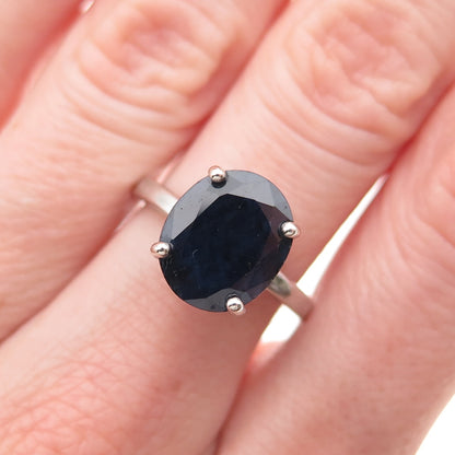 925 Sterling Silver Real Oval-Cut Sapphire Ring Size 7